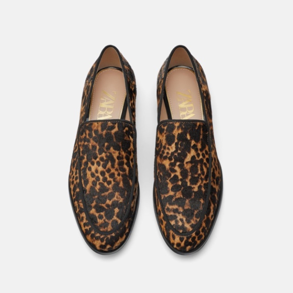 Zara leopard print leather loafers - Picture 1 of 5